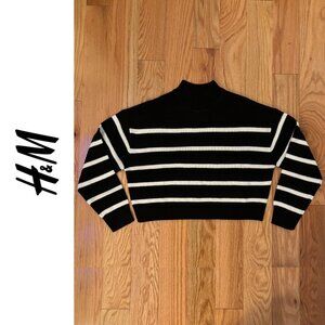 H&M | Black and White Striped Mock Neck Sweater | Small